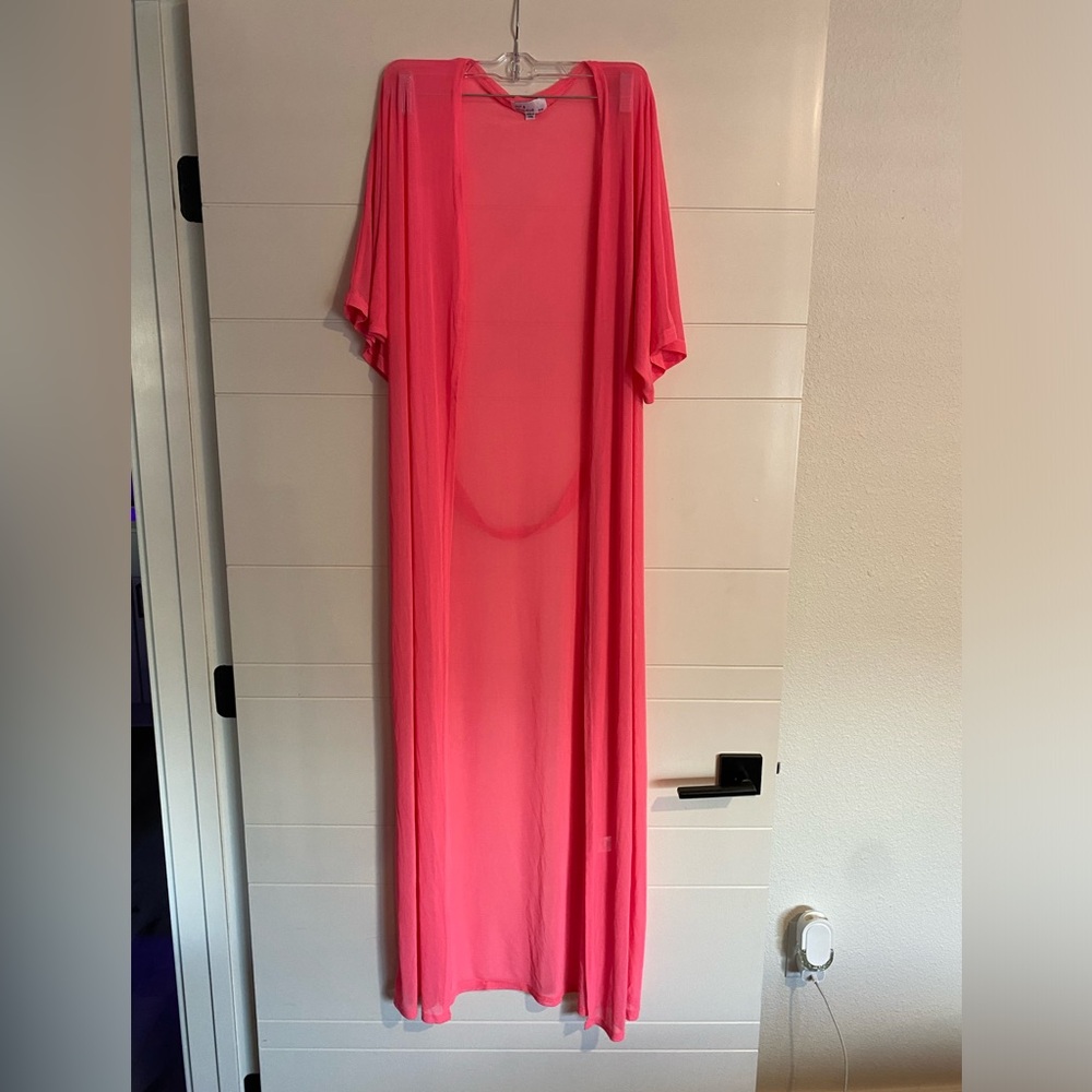 Peachy pink mesh swim cover up with waist ties